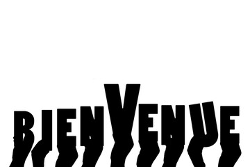 Digital png illustration of hands with bien venue text on transparent background