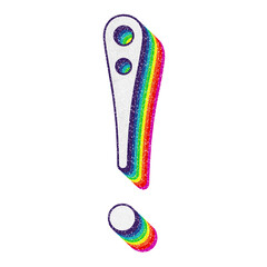 Rainbow glitter pop exclamation point symbol isolated on white background. This is a part of a set which also includes letters, numbers, and shapes 