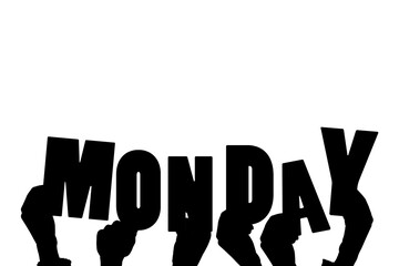 Obraz premium Digital png illustration of hands holding monday text on transparent background