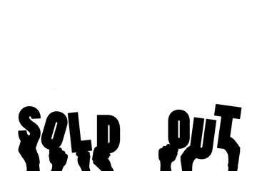 Obraz premium Digital png illustration of hands holding sold out text on transparent background