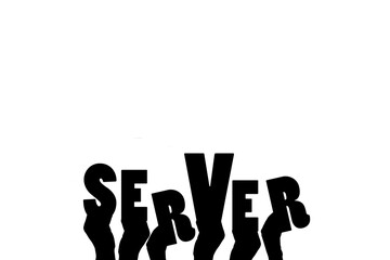 Digital png illustration of hands with server text on transparent background