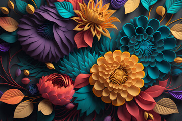 Fototapeta na wymiar 3d floral colorful bouquet background generative ai