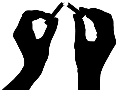 Digital png illustration of hands breaking cigarette on transparent background