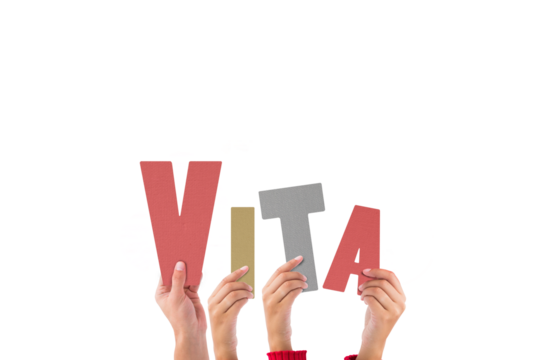 Digital png illustration of hands with vita text on transparent background