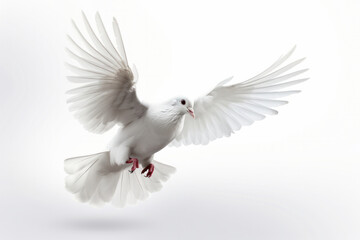 Behold the awe-inspiring sight of a white bird in flight, its wings spread wide as it glides through the air with effortless grace. AI Generative.