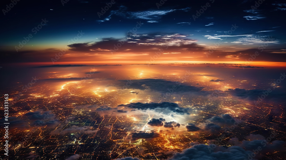Canvas Prints panoramic view on planet earth globe from space. glowing city lights, light clouds. generative ai