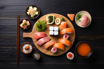 asian food japanese roll seafood rice fish healthy fresh sushi. Generative AI.