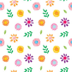 Seamless Pattern with Hand Drawn Flower and Leaf Design on White Background