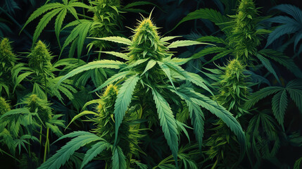 Naklejka na ściany i meble Flower bud of cannabis Satival in the greenhouse, marijuana flower bud background, herbal medicine. Generative AI