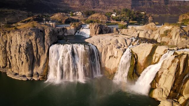 Aerial shot of the beautiful Shoshone Falls on the Snake River in Twin Falls Idaho