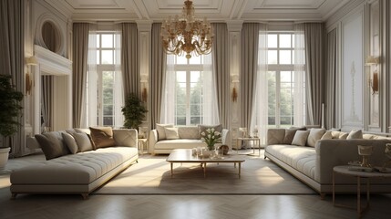 Fototapeta premium luxury elegance interior design of contemporary formal living area daylight clean and clear interior element, image ai generate