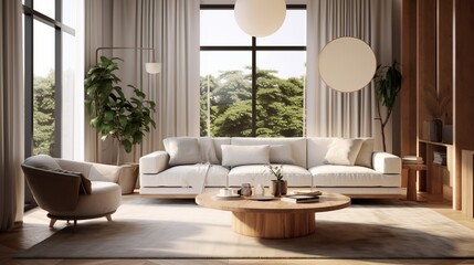 Home interior design showcase Modern contemporary living area with naatual light interior cozy mood and tone scheme house beautiful ideas for home improvement background,ai generate