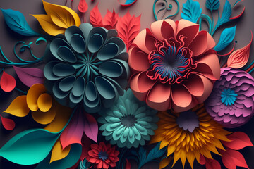 Fototapeta premium 3d floral colorful bouquet background generative ai