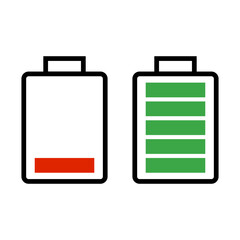 Low remaining battery and full battery icon set. Vector.