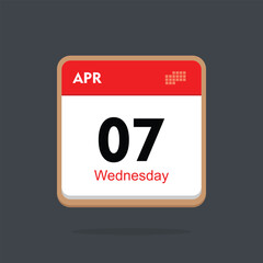 wednesday 07 april icon with black background, calender icon