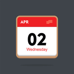 wednesday 02 april icon with black background, calender icon
