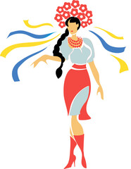Obraz na płótnie Canvas Ukrainian girl in a national costume with a long braid and a wreath of flowers.