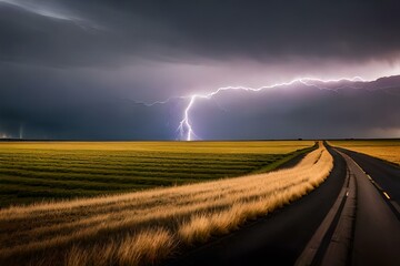 Lightning storm over field in Roswell New Mexico