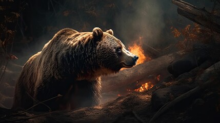 fire burning bear forest