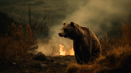 fire burning bear forest
