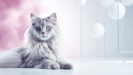 Cute cat. Web banner with copy space. Generative AI