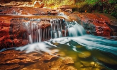 Fototapeta na wymiar Mesmerizing waterfall backdrop with a colorful rush of water. Creating using generative AI tools