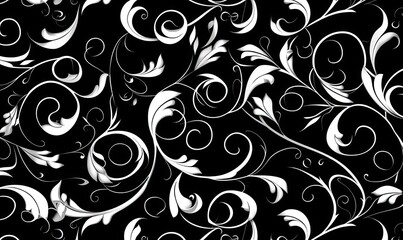 Seamless abstract floral pattern on black background Creating using generative AI tools