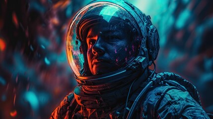 Vibrant color astronaut head illustration