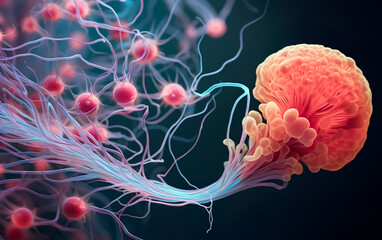 Nervous system or tumor cell concepts.microbiology sea anemone or marine life.bio system and science research.generative ai technology