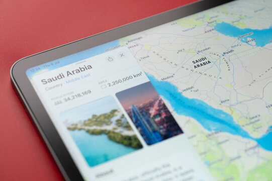 Saudi Arabia country on map of apple ipad