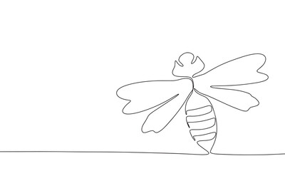 One line continuous wasp. Concept minimal insect banner. Line art, silhouette, outline, vector illustration.