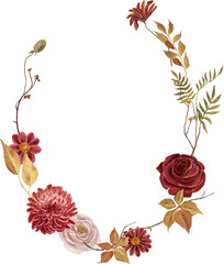 Watercolor autumn composition. Autumn wreath, bouquet, frame for invitations, cards, thanksgiving and other