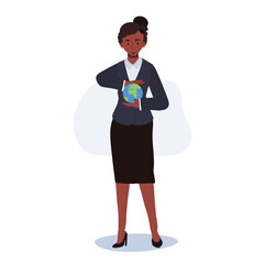 save the planet concept. African American woman holding earth in her hand. care of the world