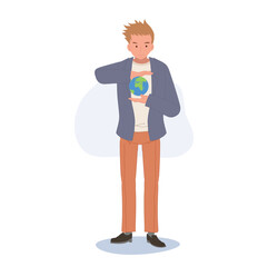 save the planet concept. A man holding earth in her hand. care of the world
