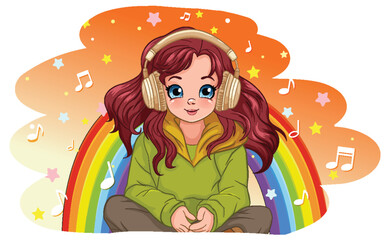 Girl listening to music with headphone