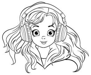 Doodle girl cartoon wearing headset