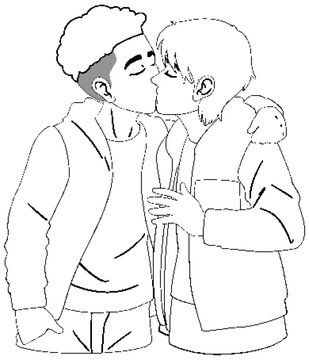 Gay couple doodle outline kissing