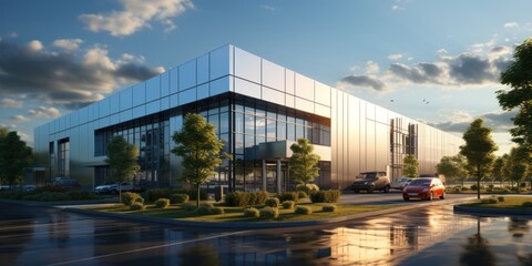 Fototapeta na wymiar headquarters or large office under a blue sky.New condition building, under a fair blue sky