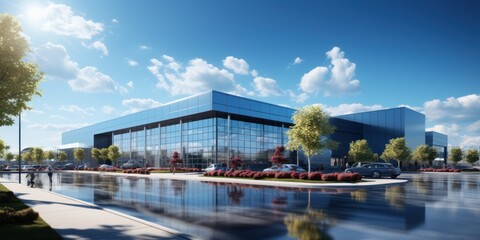headquarters or large office under a blue sky.New condition building, under a fair blue sky