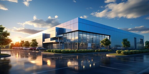 Fototapeta na wymiar headquarters or large office under a blue sky.New condition building, under a fair blue sky
