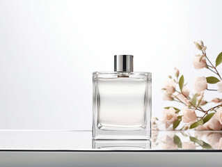 perfume bottle with floral background