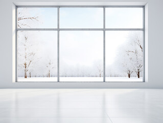 Fototapeta na wymiar white empty room with big window, generative ai