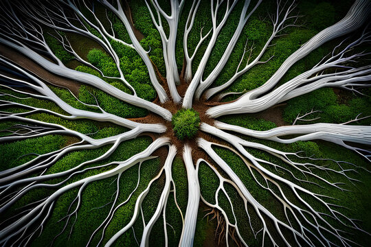 The white root of a widespread ti plant. The root texture that creates the abstract symbol