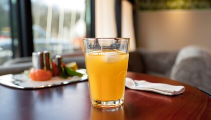 A glass of orange juice on the table