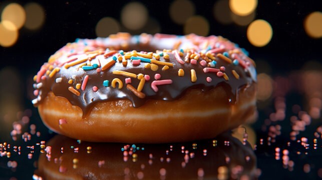 donut with sprinkles HD 8K wallpaper Stock Photographic Image