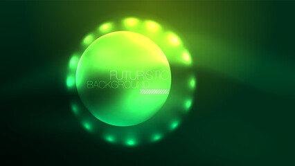 Neon glowing circles, magic energy space light concept, abstract background wallpaper design