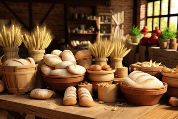 fresh bread on a table