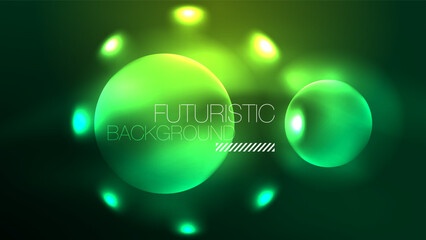 Neon glowing circles, magic energy space light concept, abstract background wallpaper design