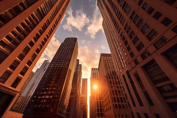 Fototapeta na wymiar A majestic city skyline during the golden hour. AI Generative