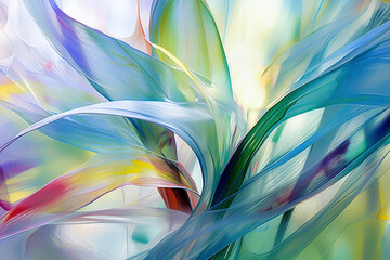 Colorful abstract art background in the style of floral forms, crossed colors and vibrant spectrum colors made with  Generative AI.
